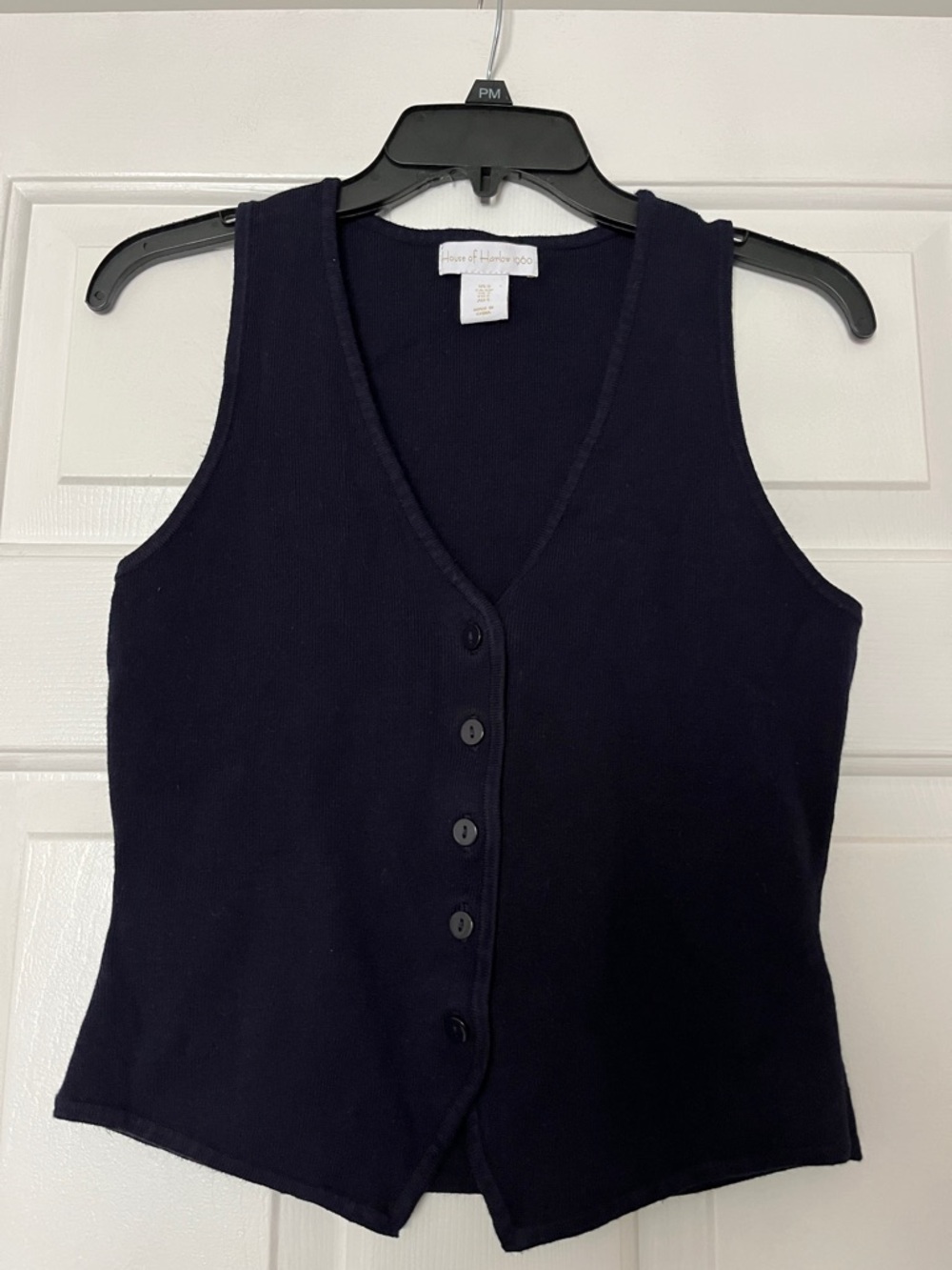 House of Harlow 1960 Navy V-Neck Knit Button Tank